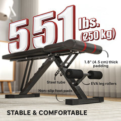 Adjustable Weight Bench, Foldable Workout Bench with Multi-Angle Seat and Back, Flat or Incline Bench for Home Gym