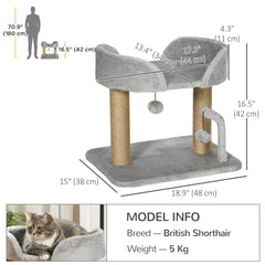 Cat Tower Condo for Indoor Cats, Small Cat Tree with Jute Scratching Posts, Top Perch, Dangling Balls, Light Grey