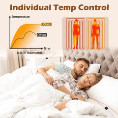 Machine Washable Electric Bed Warmer with Dual Controller 9 Heat Setting and 9-Hour Auto Off and Overheat Protection-King Size