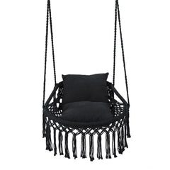 Macrame Swing Chair Hammock Chair with 2 Removable Cushions-Black