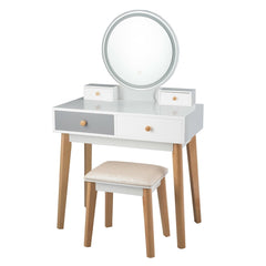 Makeup Dressing Table with 4 Drawers and Lighted Mirror-White