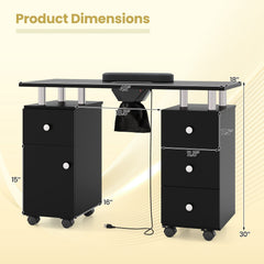Manicure Table Nail Desk with Electric Dust Collector and 3 Dust Bags-Black