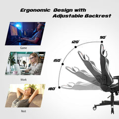Massage Gaming Chair with Lumbar Support and Headrest-White