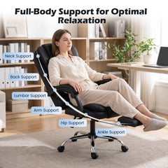 Massage Office Chair with Footrest & Reclining Backrest and Swivel Seat-Black