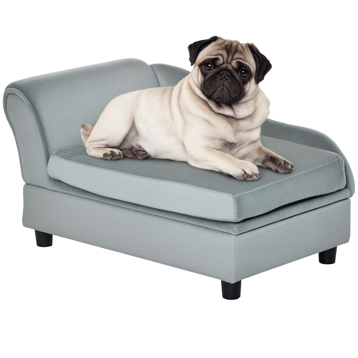 Pet Sofa Dog Couch Chaise Lounge Pet Bed with Storage Function Small Sized Dog Various Cat Sponge Cushioned Bed Lounge, Light Grey