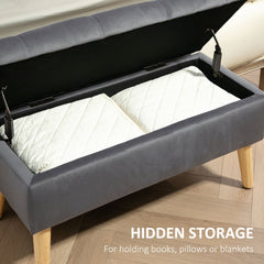 Storage Ottoman with Lid, Velvet Upholstered Storage Bench with Wood Legs for Living Room, Black