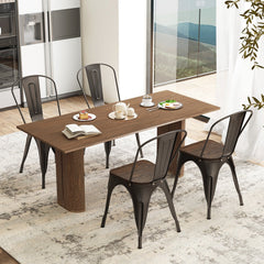 Set of 4 Gunmetal Cafe Dining Chairs, Stackable Metal with Elm Wood Seats and Curved High Backs