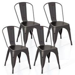 Set of 4 Gunmetal All Metal Stackable Dining Chairs with Removable Backrest and Drainage Holes