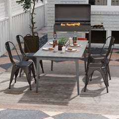 Set of 4 Gunmetal All Metal Stackable Dining Chairs with Removable Backrest and Drainage Holes