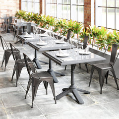 Set of 4 Gunmetal All Metal Stackable Dining Chairs with Removable Backrest and Drainage Holes