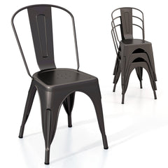 Set of 4 Gunmetal All Metal Stackable Dining Chairs with Removable Backrest and Drainage Holes