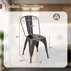 Set of 4 Gunmetal All Metal Stackable Dining Chairs with Removable Backrest and Drainage Holes