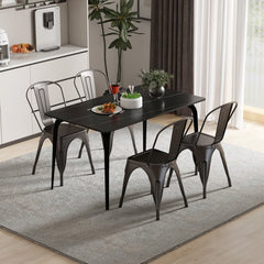 Set of 4 Gunmetal All Metal Stackable Dining Chairs with Removable Backrest and Drainage Holes