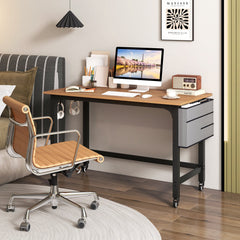 48 Inch Rolling Computer Desk with Heavy-duty Metal Frame for Home and Office-Natural
