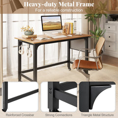 48 Inch Rolling Computer Desk with Heavy-duty Metal Frame for Home and Office-Natural