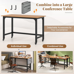 48 Inch Rolling Computer Desk with Heavy-duty Metal Frame for Home and Office-Natural