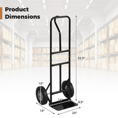 Metal Hand Truck Heavy-Duty 600 LBS Moving Dolly Cart with P-Handle and 10inch Rubber Wheels-Black