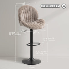 Bar Stools Set of 2, Swivel Barstools with Back, Adjustable Height and Footrest for Kitchen Island, Dining Room, Beige