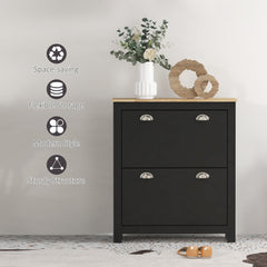 Modern Shoe Cabinet with 2 Flip Drawers and Adjustable Shelves, 12 Pair Shoe Storage Organizer for Hallway, White