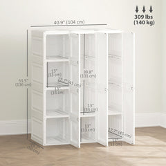 Portable Wardrobe, Foldable Plastic Closet with 8 Compartments, 2 Hanging Rods and Magnetic Clear Doors, Brown