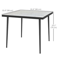 Outdoor Dining Table for 4, Square Patio Dining Table with Marble Effect Tempered Glass Top and Steel Frame, White
