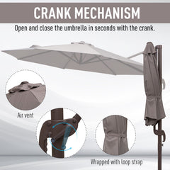10ft Cantilever Patio Umbrella with 360° Rotation, Crank & Cross Base for Garden Deck Pool Backyard, Grey