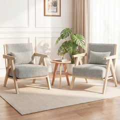 Mid-Century Modern Accent Chair Artificial Leather Sofa Chair with Rubber Wood Frame-Gray