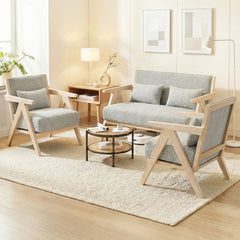 Mid-Century Modern Accent Chair Artificial Leather Sofa Chair with Rubber Wood Frame-Gray