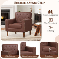 Mid Century Modern Accent Chair with Button Tufted Decoration and Rivets-Brown