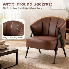 Mid Century Modern Accent Chair with Curved Backrest and Wide Seat Comfy Armchair-Brown