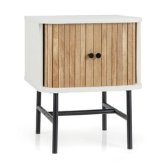 Mid Century Nightstand with Sliding Doors and Storage Cabinet, White