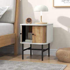 Mid Century Nightstand with Sliding Doors and Storage Cabinet, White