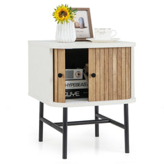 Mid Century Nightstand with Sliding Doors and Storage Cabinet, White