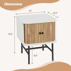 Mid Century Nightstand with Sliding Doors and Storage Cabinet, White