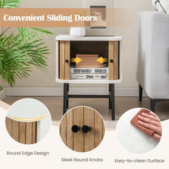 Mid Century Nightstand with Sliding Doors and Storage Cabinet, White