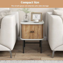 Mid Century Nightstand with Sliding Doors and Storage Cabinet, White
