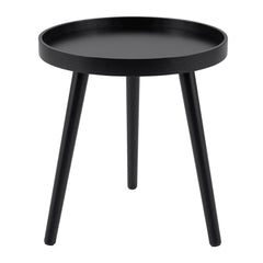 Mid Century Modern Round Side Sofa Coffee Table with Wooden Tray-Black