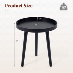 Mid Century Modern Round Side Sofa Coffee Table with Wooden Tray-Black