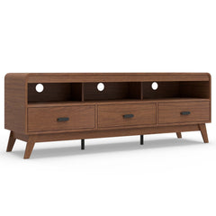 Mid Century Modern TV Stand for TVs up to 70 inches with 3 Storage Drawers and Open Shelves-Walnut