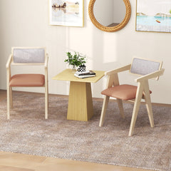 Mid Century Wooden Accent Chairs with Leathaire Seat Cushions Set of 2-Beige