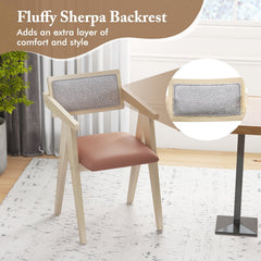 Mid Century Wooden Accent Chairs with Leathaire Seat Cushions Set of 2-Beige