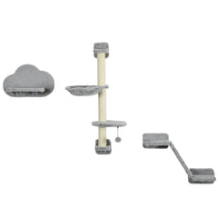 3PCs Cat Shelves with Hammock, Scratching Posts, Platforms, Grey