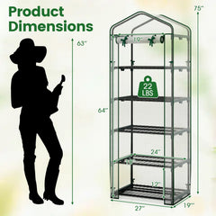 Mini Greenhouse Portable Plant Grow House with 5 Tier Shelves-White