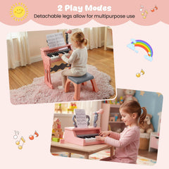 Mini Keyboard Piano for Kids 25 Keys Electric Piano with Stool for Toddlers 3+ Years Old-Pink