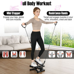 Mini Stepper with Resistance Bands and Adjustable Height for Exercise at Home-Black