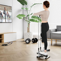 Mini Stepper with Resistance Bands and Adjustable Height for Exercise at Home-White