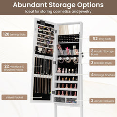 Mirror Jewelry Cabinet with 20 Warm Lights and 4 Tilt Angles-White