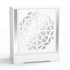 Mirrored Shoe Cabinet 4-Tier Shoe Organizer with Large Drawer-White