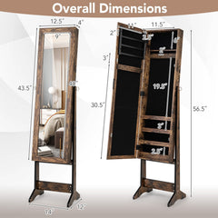 Mirrored Standing Jewelry Cabinet Storage Box-Brown