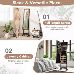 Mirrored Standing Jewelry Cabinet Storage Box-Brown